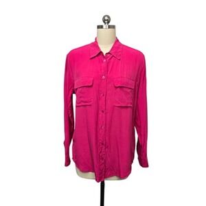 Equipment Femme Shirt Womens Medium Pink Silk Long Sleeve Button Down Two Pocket